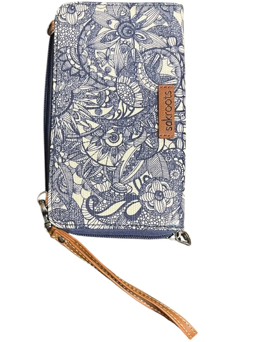 The Sak Sakroots Navy Spirit Desert Artist Boho Floral Zip Wallet Wristlet